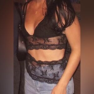 White Fox Boutique Black Sheer Lace Tank Top